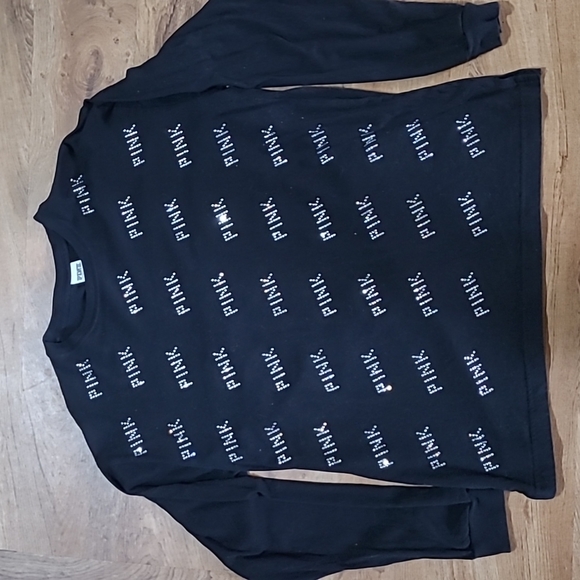 PINK Victoria's Secret Tops - PINK BRAND 💟 RHINESTONE LONG SLEEVE T-SHIRT -. SIZE MEDIUM - EUC-